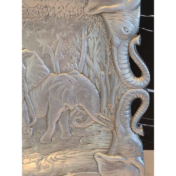 Arthur Court 1987 Aluminum Elephant Safari Serving Tray Platter Décor 18"x14" - Picture 4 of 11